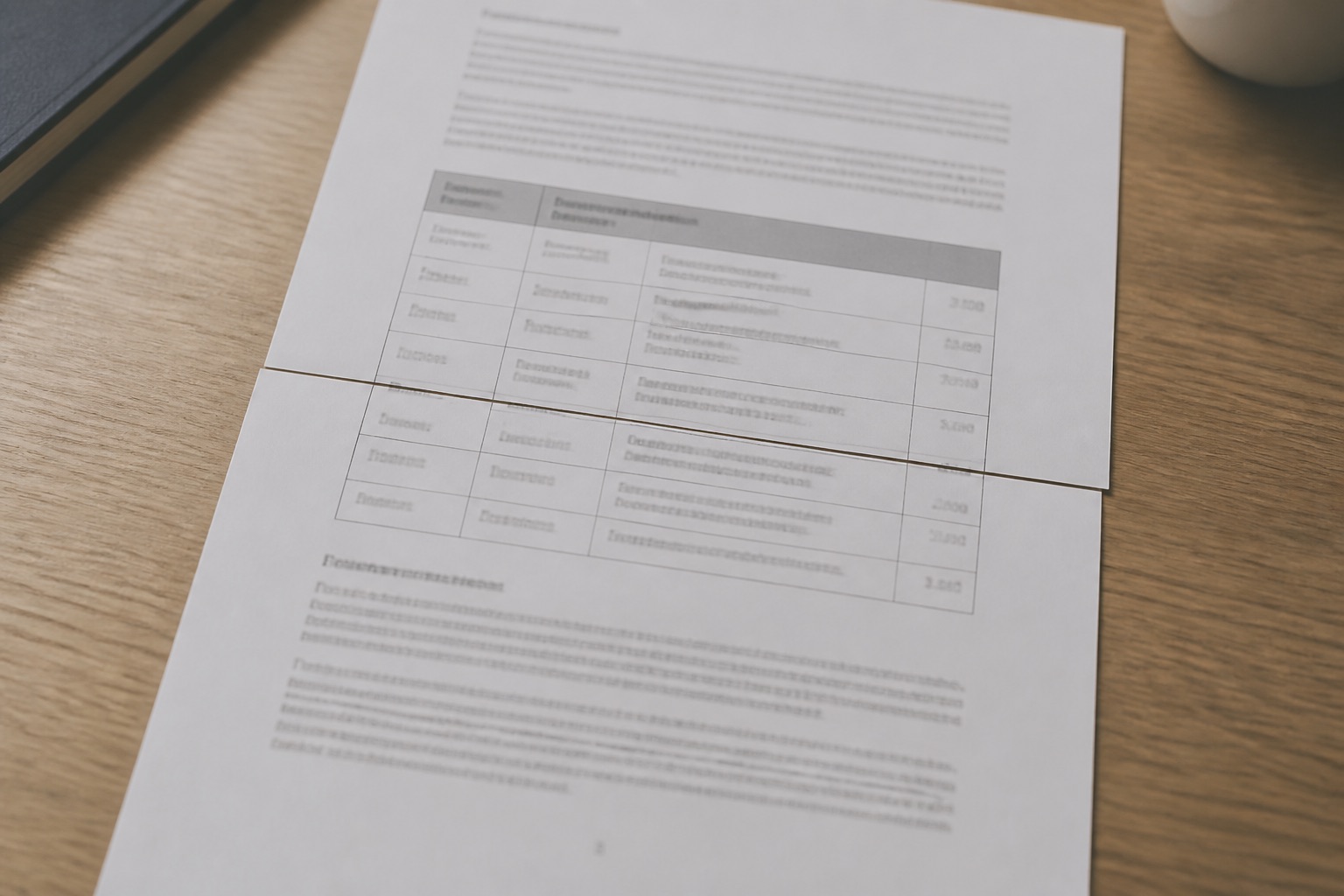 Two printed pages of the same document that no longer line up