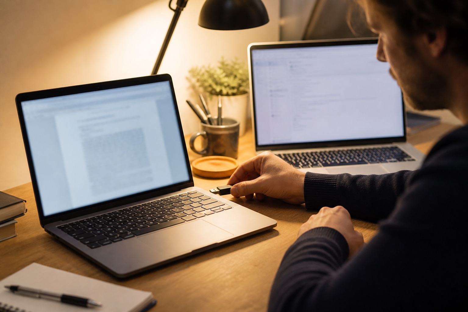 Reopening a downloaded file on a second computer from a USB stick