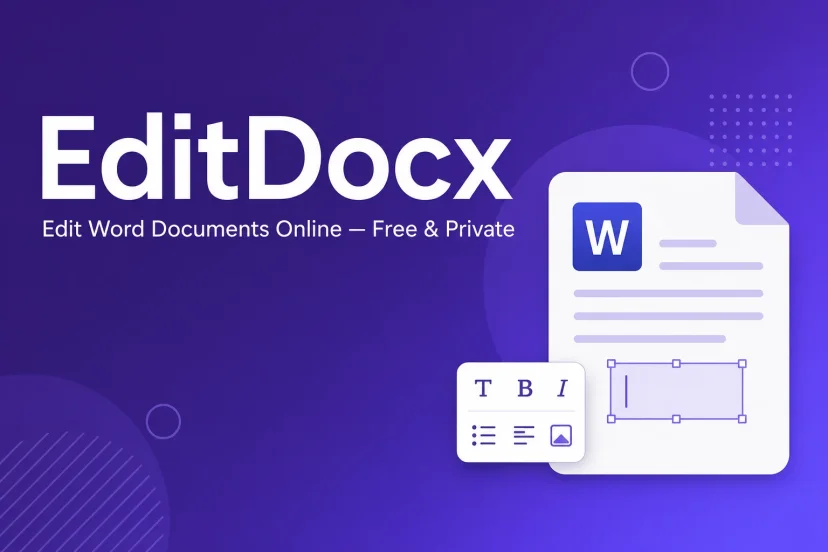 EditDocx browser editor interface showing a Word document being edited